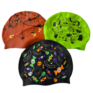 Competitive Swim Team Fun Design Training Swim Caps Set Of 3 Halloween